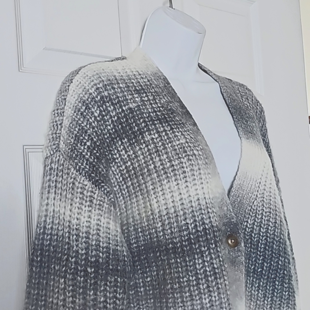 Lucky Brand gray and white striped cardigan, Size S